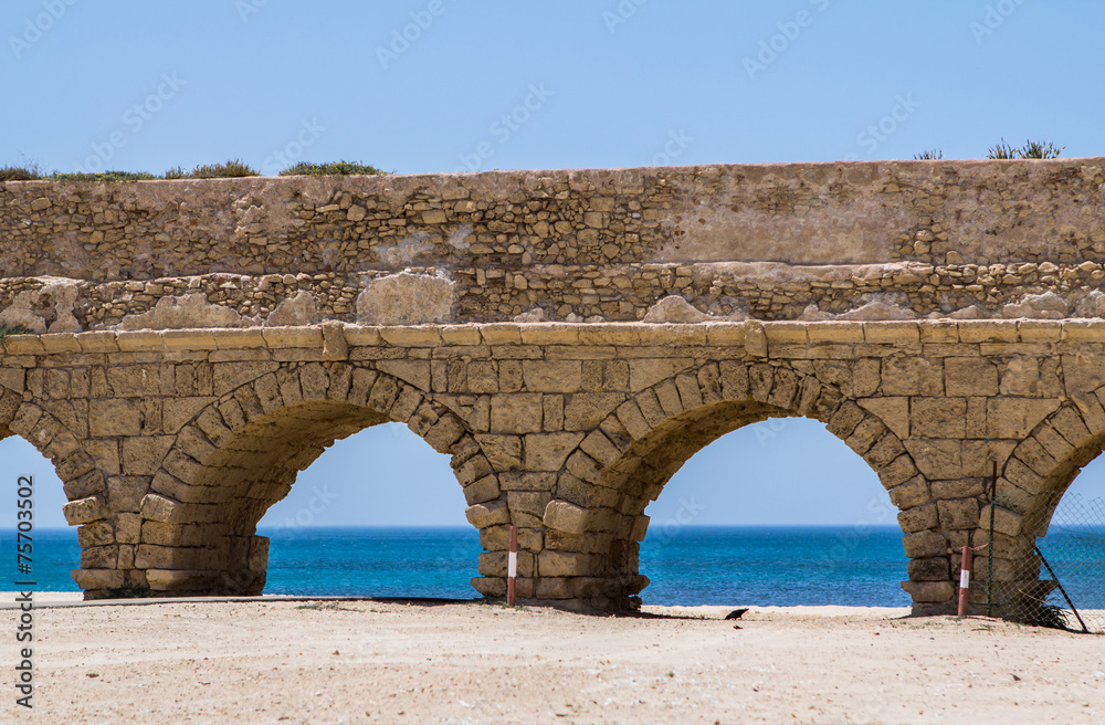 Ancient roman Aqueduct in Ceasarea, Israel