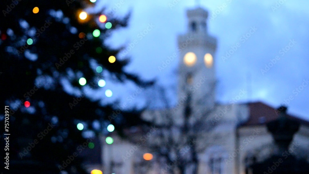 town hall and christmas tree in the wind town hall and christmas tree in the wind