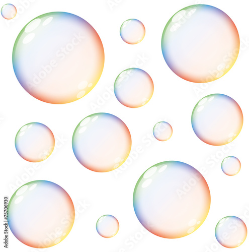 isolated colorful large and small transparent soap bubbles