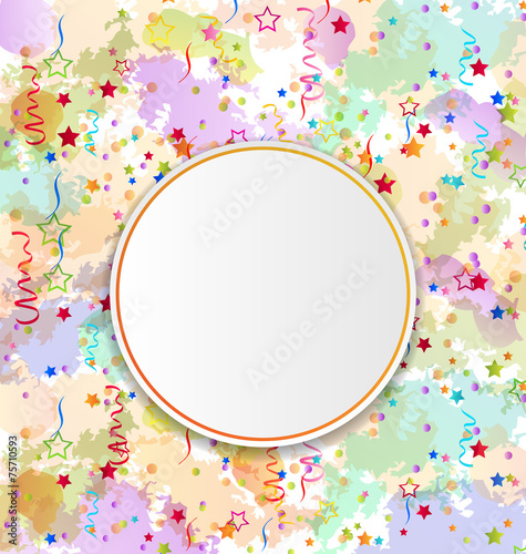Confetti holiday card on grunge colorful backdrop