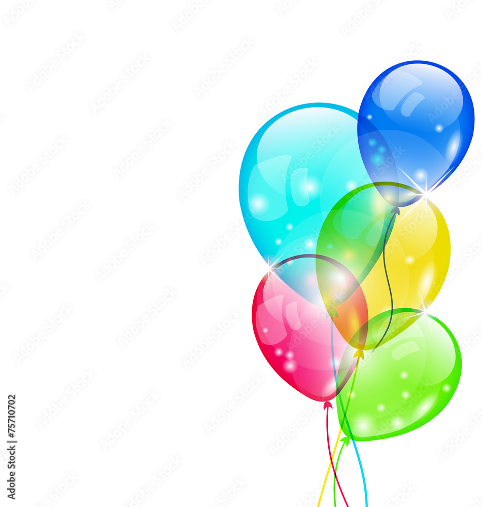 Flying colorful balloons isolated on white background - obrazy, fototapety, plakaty 