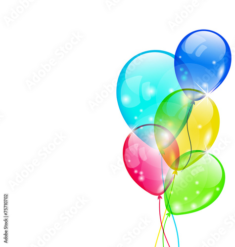 Flying colorful balloons isolated on white background