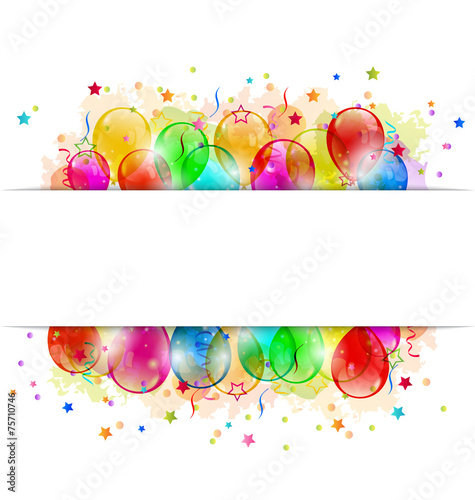 Set party balloons, confetti with space for text