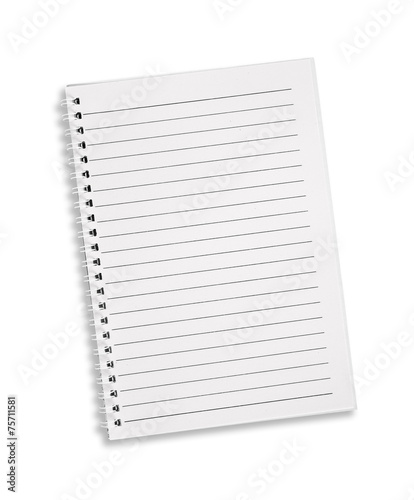 Blank note book with three ring binder holes isolated on white.