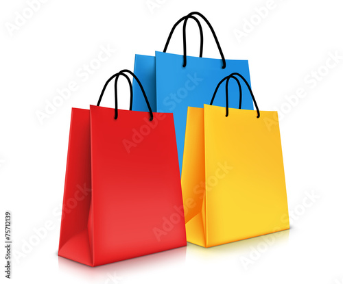 Set of Colorful Empty Shopping Bags Isolated