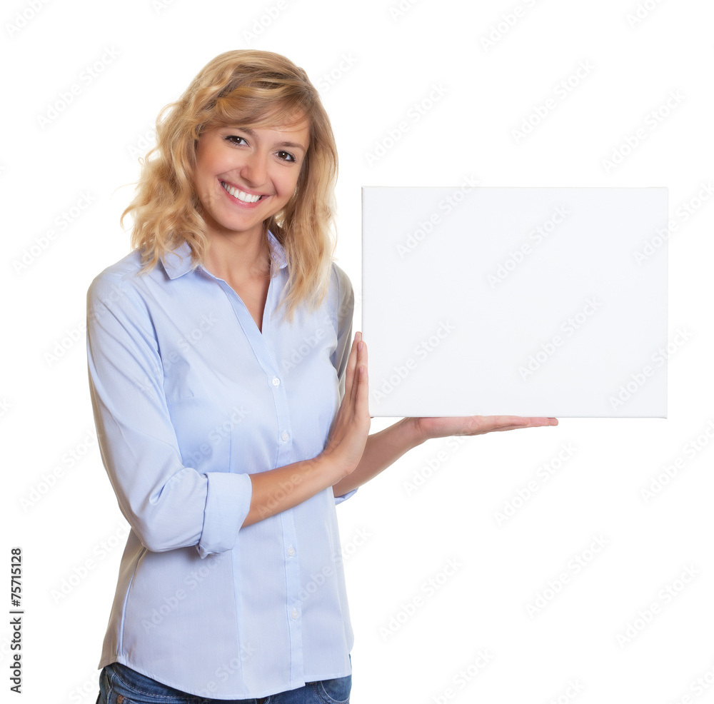 Blonde Frau mit Werbetafel Blonde Frau mit Werbetafel