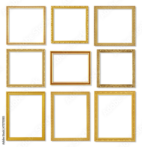The antique gold frame on the white background