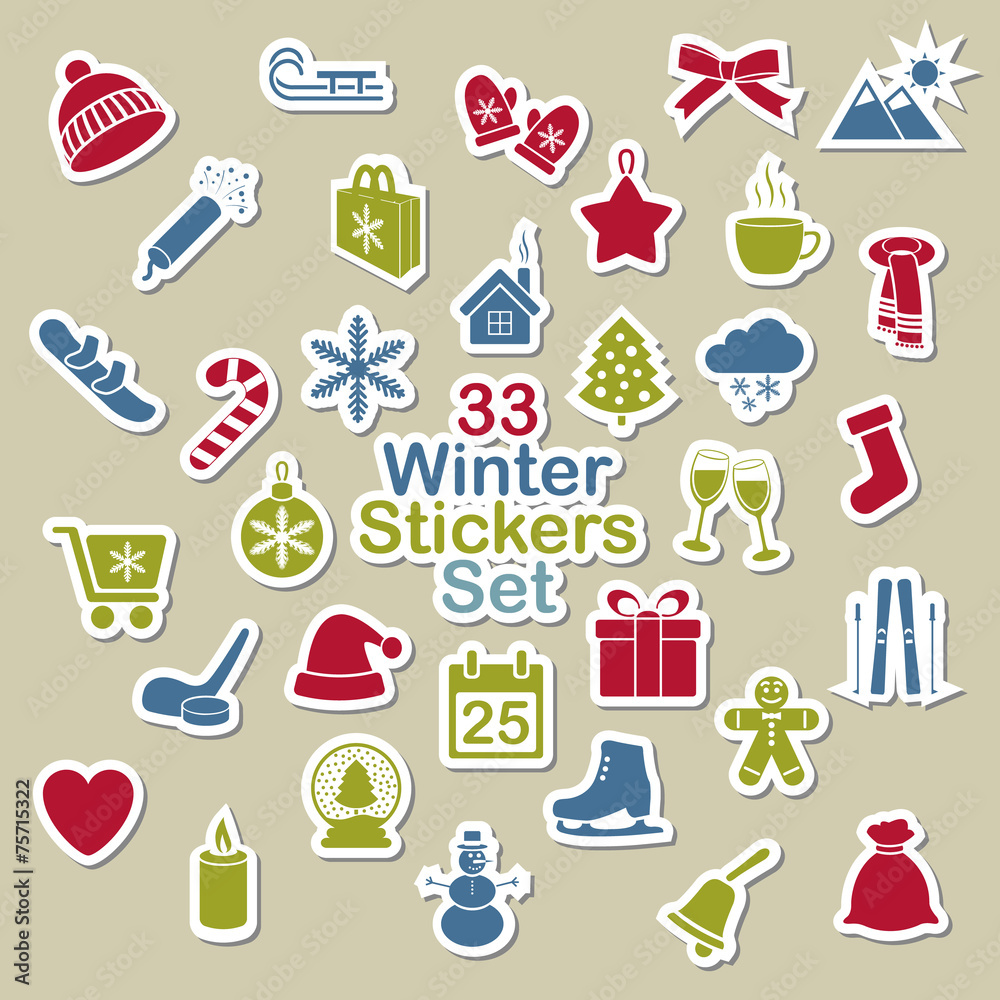 Set of winter icon stickers Set of winter icon stickers