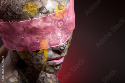 Fototapeta Naklejka Na Ścianę i Meble -  Beautiful fantasy face-art close-up. With pink veil