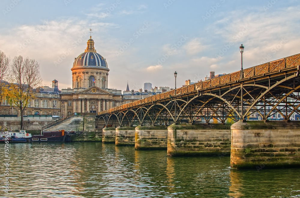 Seine river and Old Town of Paris (France) in the sunrise