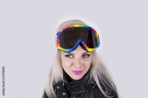 Blonde Woman with ski goggles (winter, sport)