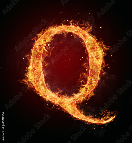 Fire letter on black background photo