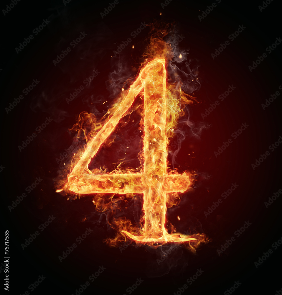Fototapeta premium Fire number on black background