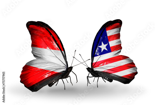 Two butterflies with flags Austria and Liberia photo