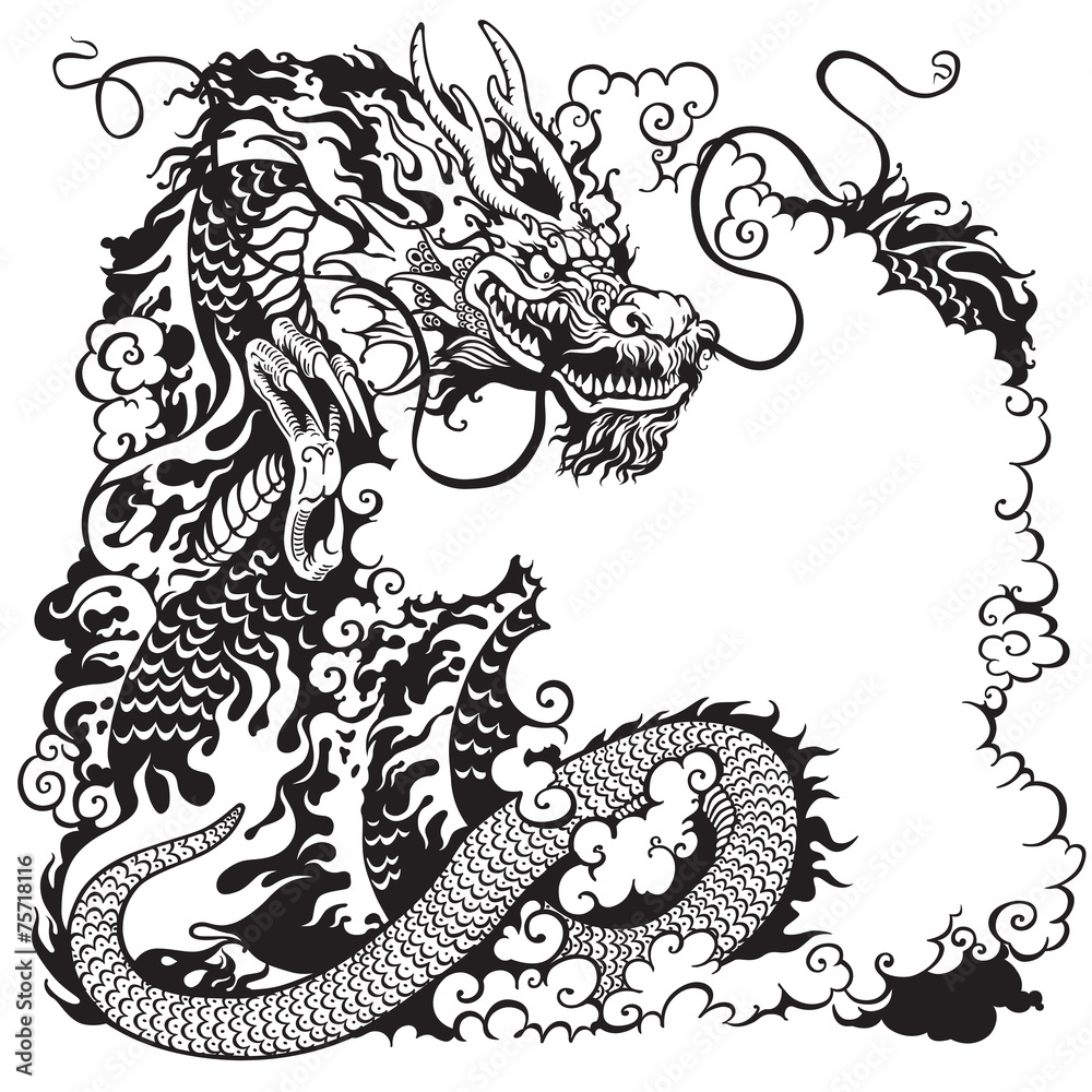 chinese dragon black white