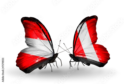 Two butterflies with flags Austria and Peru