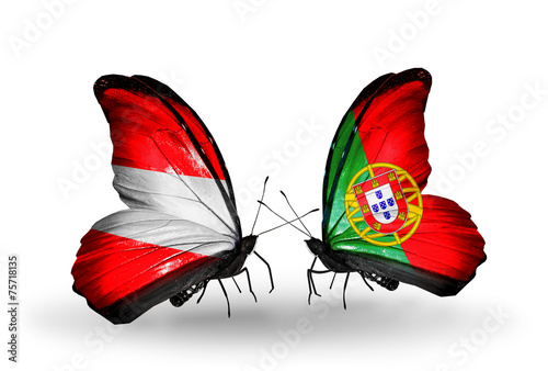 Two butterflies with flags Austria and Portugal photo