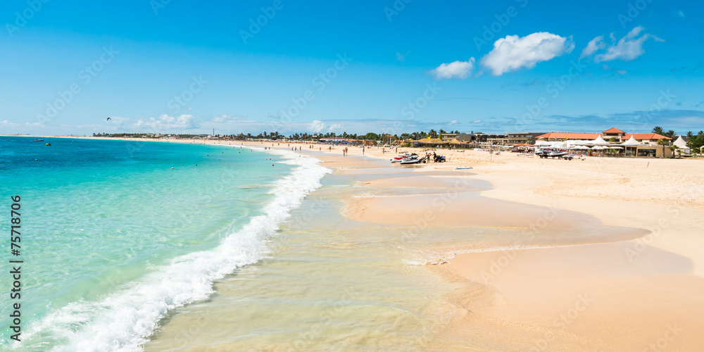 Obraz premium Panoramic view of Santa Maria beach in Sal Cape Verde - Cabo Ver