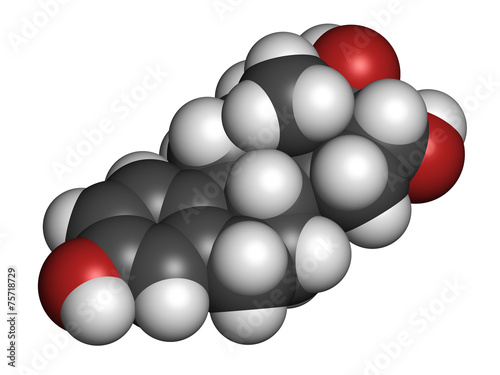 Estriol (oestriol) human estrogen hormone molecule. Atoms are re photo