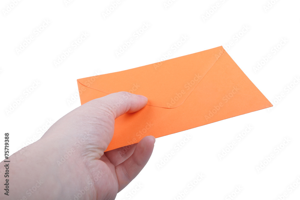 Fototapeta premium Hand with orange envelope