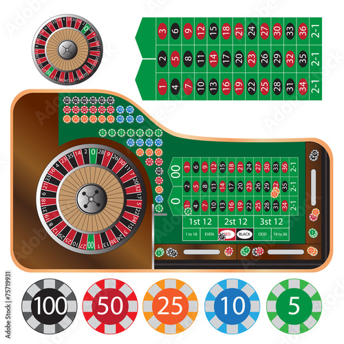roulette table and tokens