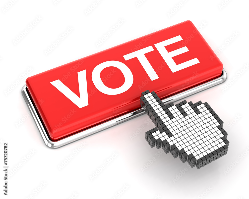 Clicking on vote button, 3d render Clicking on vote button, 3d render