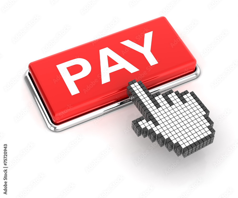 Clicking on pay button, 3d render Clicking on pay button, 3d render