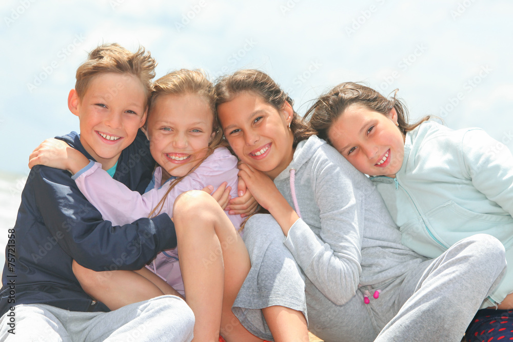 portrait of happy children outdoors