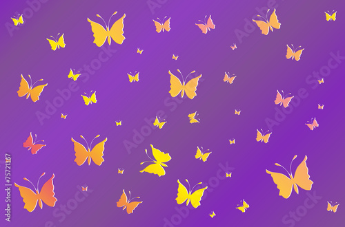 Yellow-rose butterflies on purple wallpaper gradient