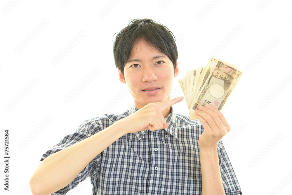札束を持つ男性 札束を持つ男性