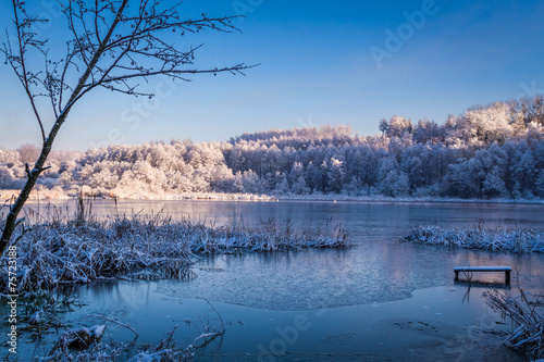 Winter lake at sunrise