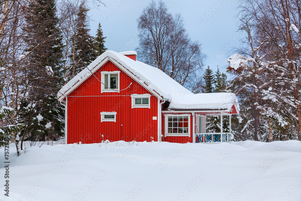 Red wooden Finnish house