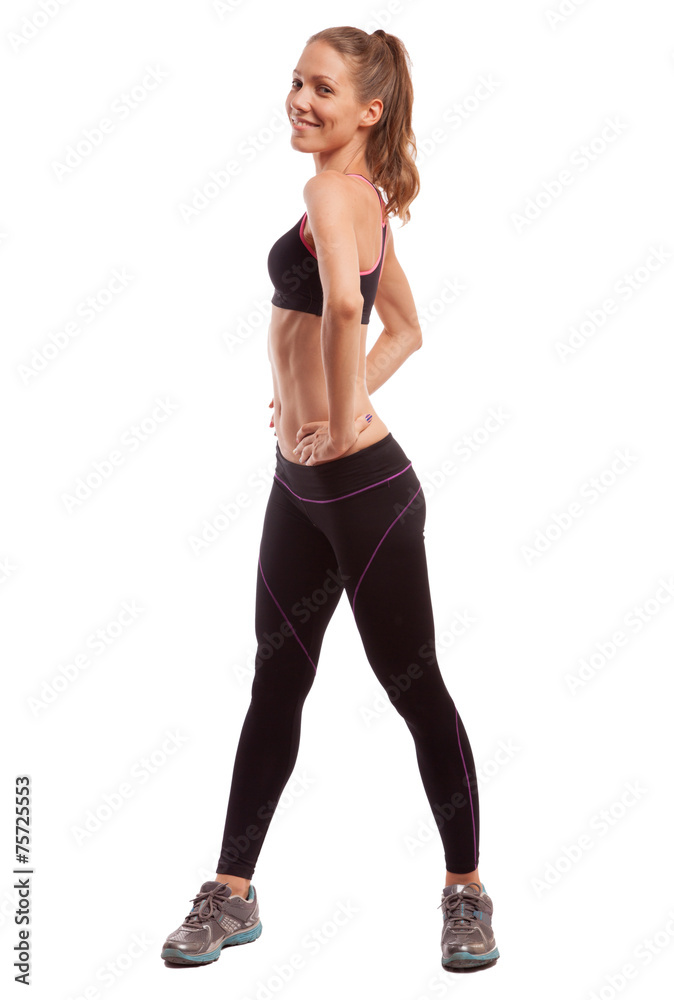 Young beautiful fitness girl doing streching exercise. isolated Young beautiful fitness girl doing streching exercise. isolated