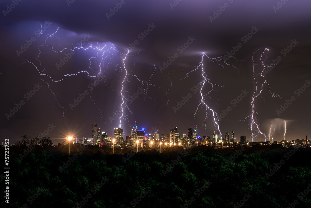 Fototapeta premium Thunderstorm over Melbourne City
