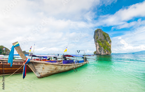 longtail boats and poda island in Thailand © worldwide_stock