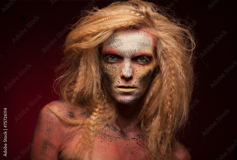 Creative Girl Portrait. Golden Makeup. Face art and body art. Creative Girl Portrait. Golden Makeup. Face art and body art.