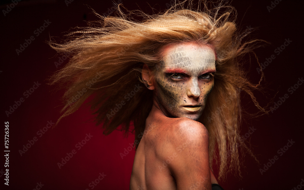 Creative Girl Portrait. Golden Makeup. Face art and body art. Creative Girl Portrait. Golden Makeup. Face art and body art.