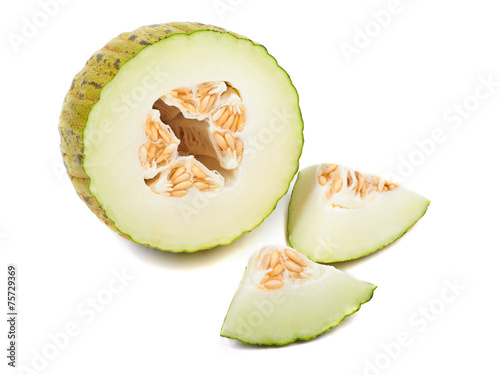 Ripe melon Pela de Sapo isolated on white background.