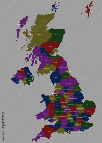 Highly detailed political United Kingdom map