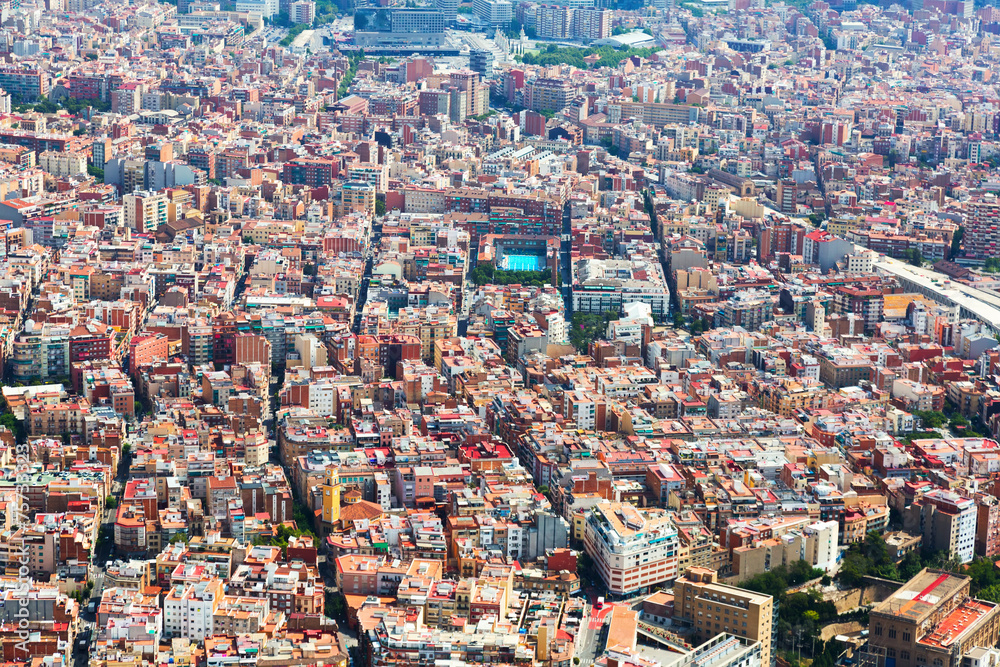   Sants-Montjuic residential district from helicopter. Barcelona