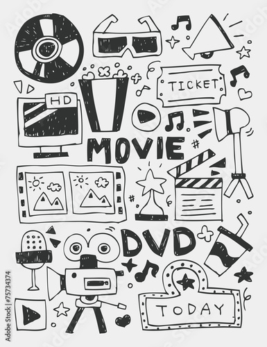 Movie elements doodles hand drawn line icon, eps10
