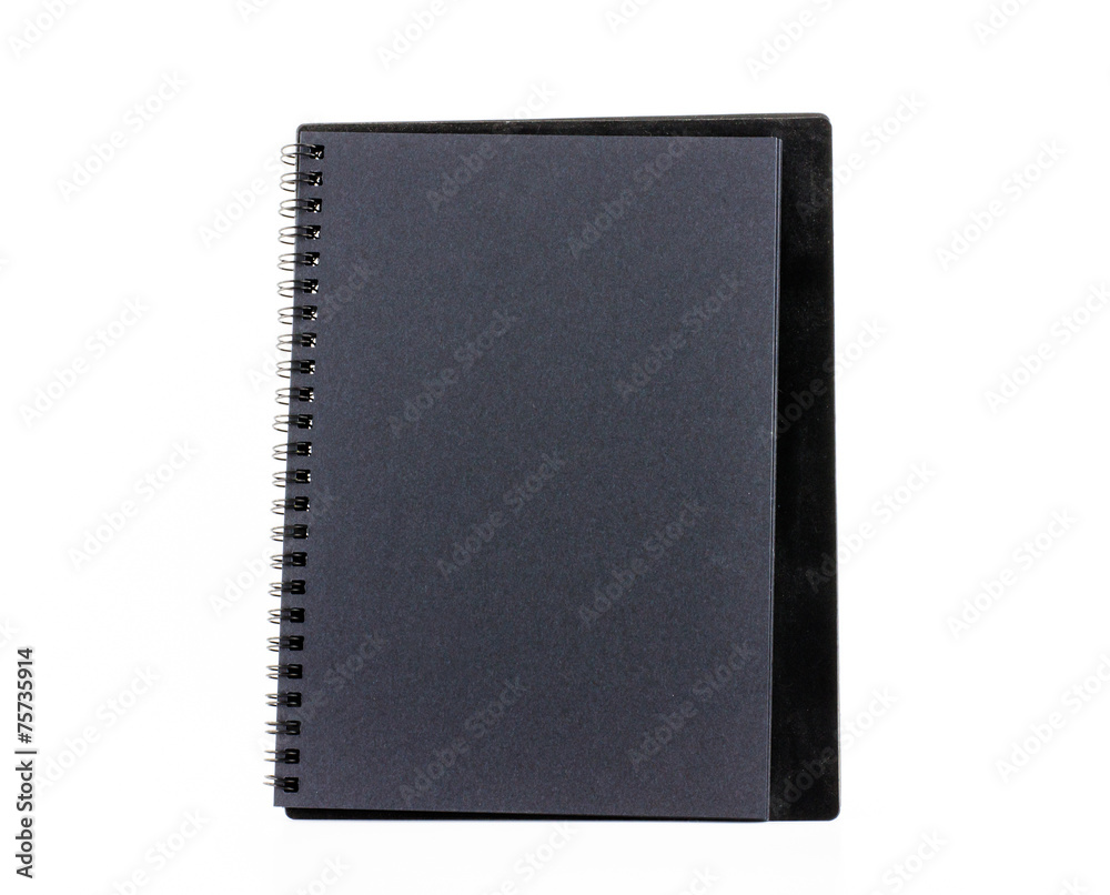 Black paper notebook isolated on white background Black paper notebook isolated on white background