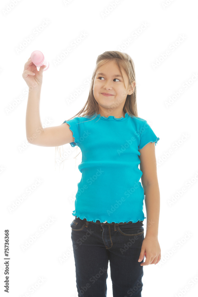Little girl with a big crayon Little girl with a big crayon