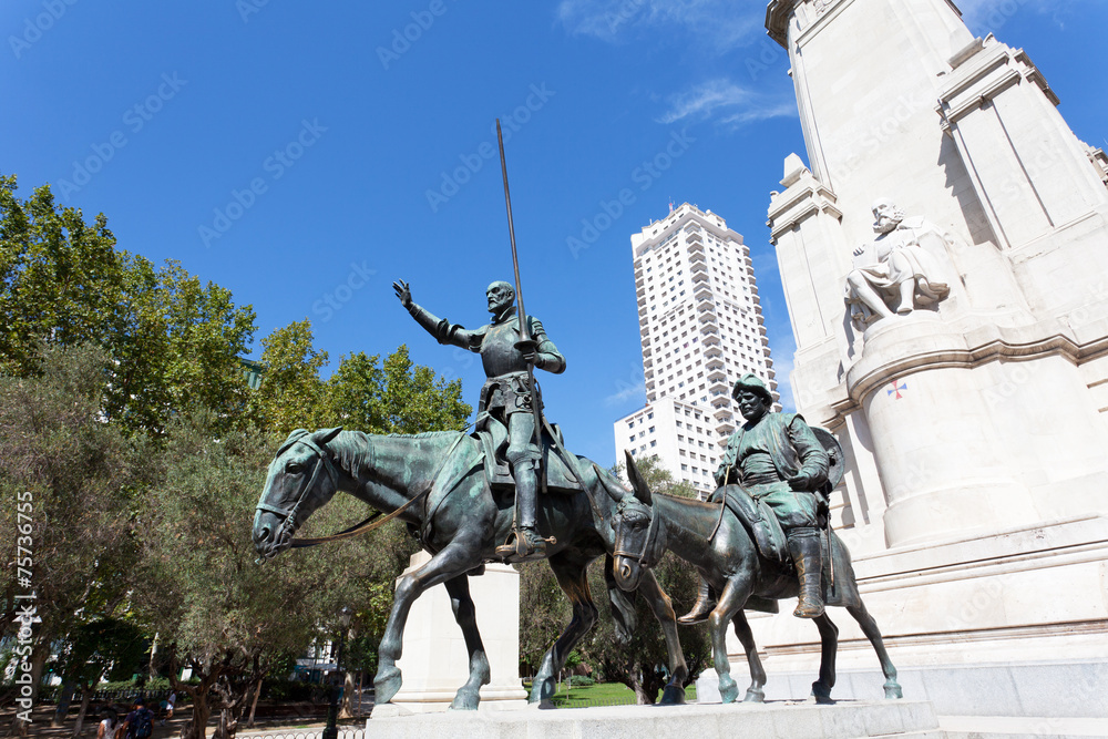 Madrid. Monument to Cervantes,  Spain - obrazy, fototapety, plakaty 