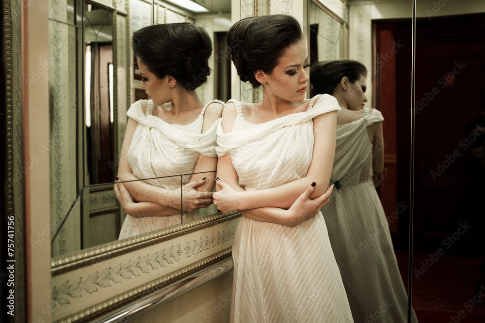 Romantic girl in the elevator