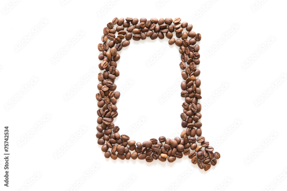 Bustabe Q aus Kaffeebohnen Bustabe Q aus Kaffeebohnen