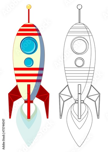 Flight of the Missile with Flame from Engine, Color and contour