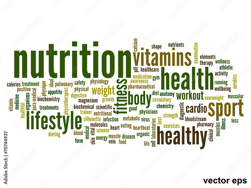 Vector conceptual nutrition health word cloud Vector conceptual nutrition health word cloud