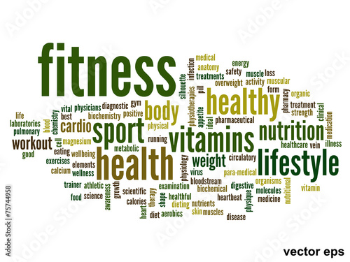 Vector conceptual fitness health word cloud