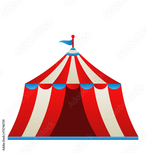 Open circus stripe tent isolated on white background